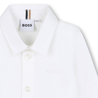 BOSS Camisa para bebe blanca manga larga, logo pequeño bordado